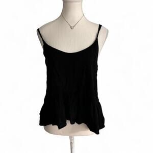 Topshop Black Going Out Casual Tank Top Ruffled Hem Size 2 (Small)